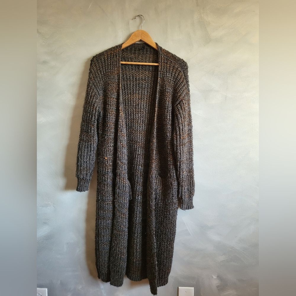 Idol Mind Wool Blend Cardigan Open Oversized Long Size S Dark Grey And Gold